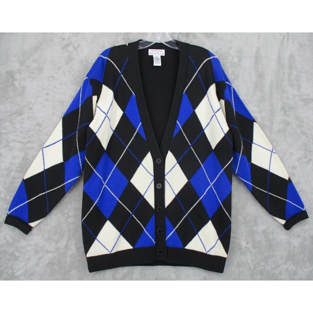 Vintage Rena Rowan For Saville Sweater Womens Medium Oversized Argyle Preppy‎
